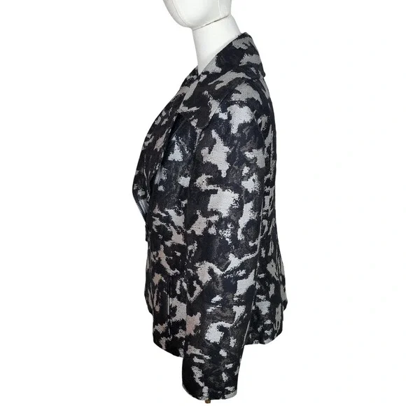 Lafayette 148 New York Camo Moto Jacket Blazer Size 12 Wool Blend Textured Work - Picture 5 of 8